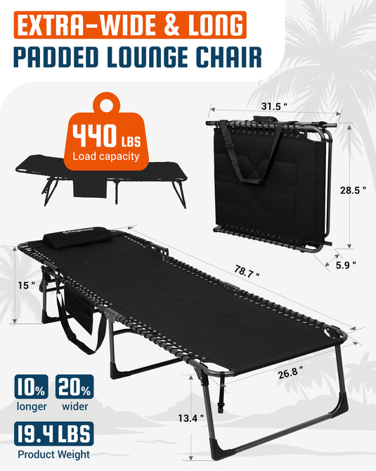 KingCamp Oversized Padded Lounge Chair EXTRA-WIDE & LONG PADDED LOUNGE CHAIR