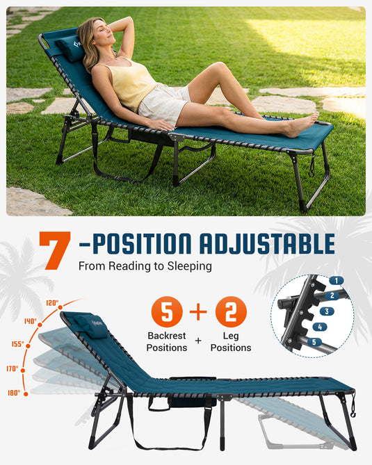KingCamp Oversized Padded Lounge Chair | Extra-Wide & Long 7-POSITION ADJUSTABLE From Reading to Sleeping：5 Backrest Positions + 2 Leg Positions