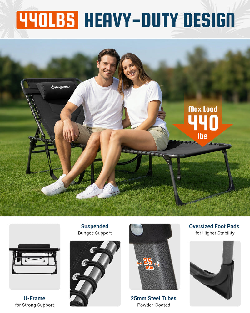 Load image into Gallery viewer, KingCamp Oversized Padded Lounge Chair Extra-Wide &amp; Long 7-Position Folding Sun Lounger 440lb Capacity for Beach, Pool &amp; Patio
