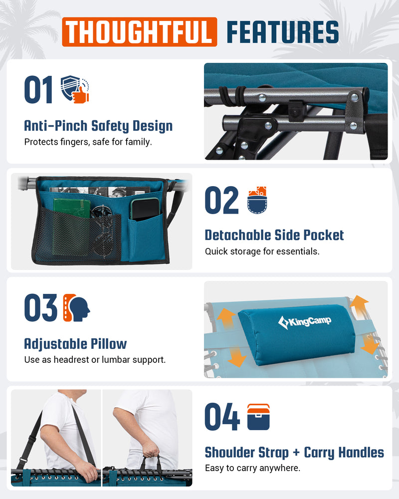 Load image into Gallery viewer, KingCamp Oversized Padded Lounge Chair | Extra-Wide &amp; Long Folding Sun Lounger with Shoulder Strap and Carry Handles Easy to Carry Anywhere
