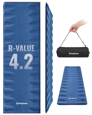 KingCamp PARADOX 5 Self-Inflating Sleeping Pad | R-Value 4.2, Rollover Prevention Camping Mattress with Butterfly Edge Cut, 2 in Thick PVC-Free Foam Pad for 4-Season Tent, Cot & Car Camping