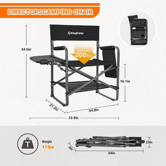 KingCamp Padded Outdoor Folding Director Chair with Side Table