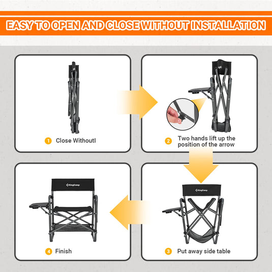 KingCamp Padded Outdoor Folding Director Chair with Side Table