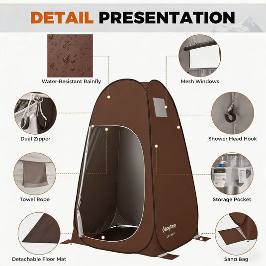 KingCamp Pop-Up Camping Shower Tent with UPF50+ Sun Protection, Portable Changing Room & Toilet Shelter for Beach, Camping & Outdoor Events