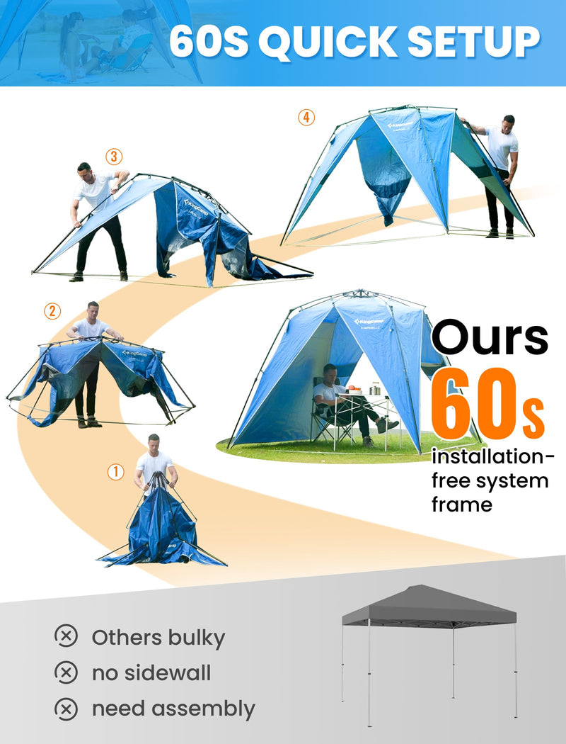 Load image into Gallery viewer, KingCamp Pop Up Canopy, Beach Tent for 6-8 Person 7.9' x 7.9' Outdoor Sun Shade with Detachable Sunshade for Camping, Beach, Garden &amp; Backyard

