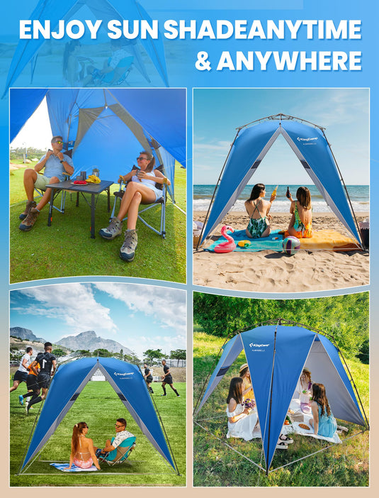 KingCamp Pop Up Canopy, Beach Tent for 6-8 Person 7.9' x 7.9' Outdoor Sun Shade with Detachable Sunshade for Camping, Beach, Garden & Backyard