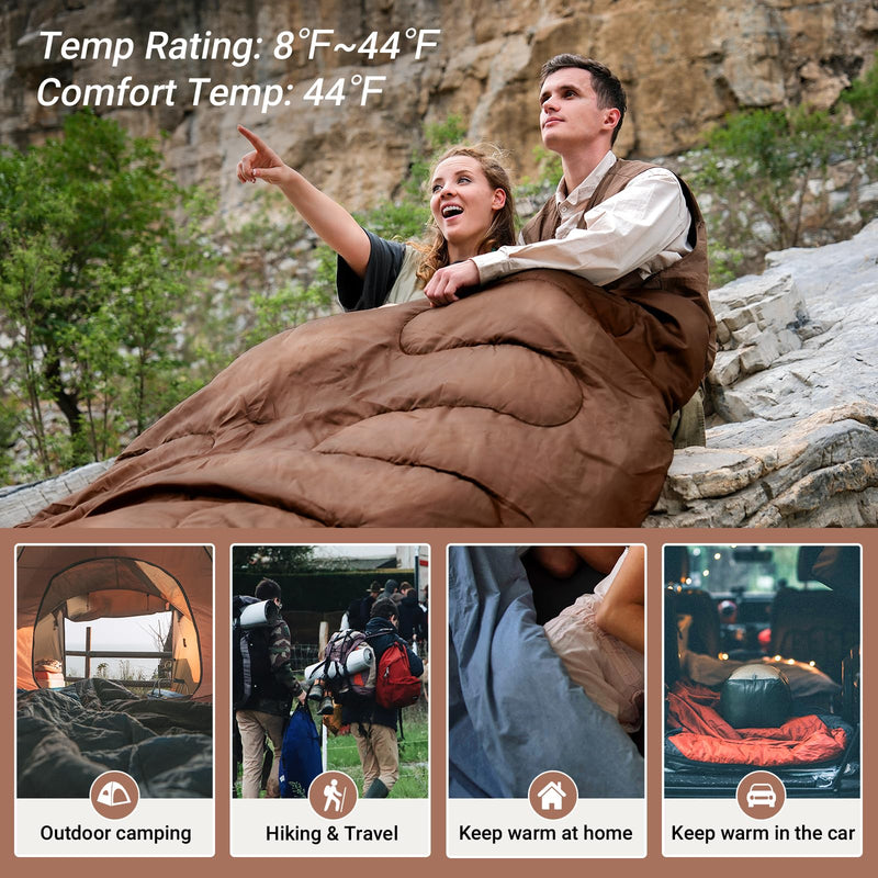 Load image into Gallery viewer, KingCamp Queen Size Double Sleeping Bag for 2 Adults – XXL Flannel Camping Sleeping Bag with 2 Pillows, Waterproof &amp; Lightweight, Converts to Two Singles, Perfect for Couples, Family Camping, Hiking (44°F Comfort Rating)
