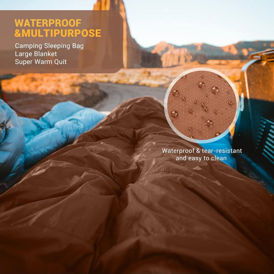 KingCamp Queen Size Double Sleeping Bag for 2 Adults – XXL Flannel Camping Sleeping Bag with 2 Pillows, Waterproof & Lightweight, Converts to Two Singles, Perfect for Couples, Family Camping, Hiking (44°F Comfort Rating)