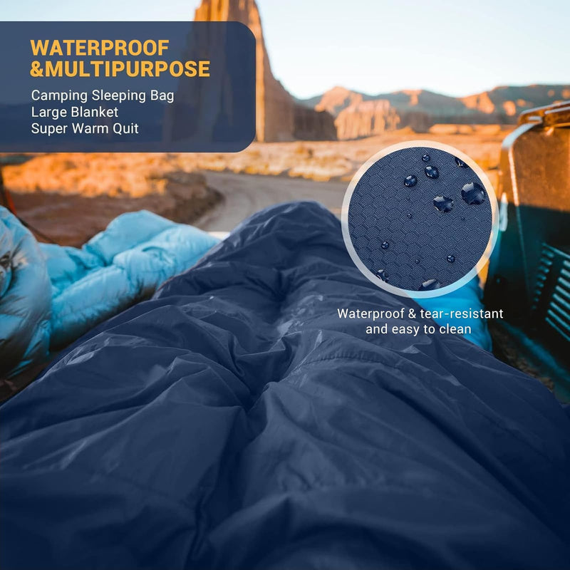 Load image into Gallery viewer, KingCamp Queen Size Double Sleeping Bag for 2 Adults – XXL Flannel Camping Sleeping Bag with 2 Pillows, Waterproof &amp; Lightweight, Converts to Two Singles, Perfect for Couples, Family Camping, Hiking (44°F Comfort Rating)
