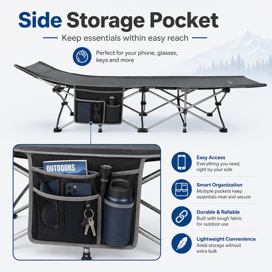 KingCamp Ravon C10 Camping Cot | Quick-Folding 10-Leg Cot with Ergonomic Raised Head, 264lb Capacity, Padded Headrest & Side Pocket