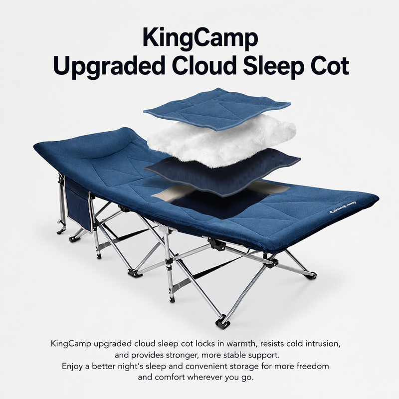Laden Sie das Bild in Galerie -Viewer, KingCamp Ravon C20 Folding Camping Cot, 400 lbs Heavy Duty Portable Sleeping Bed with Padded Headrest, 10-Leg Steel Frame &amp; Side Pocket
