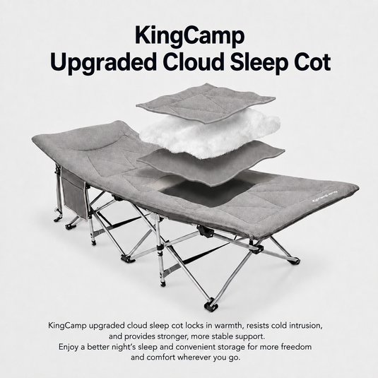 KingCamp Ravon C20 Folding Camping Cot | 10-Leg Stability Cot with Padded Quilted Bed, Ergonomic Raised Headrest, 400lb Capacity, Quick-Fold Design for Camping, Guest & Emergency Use