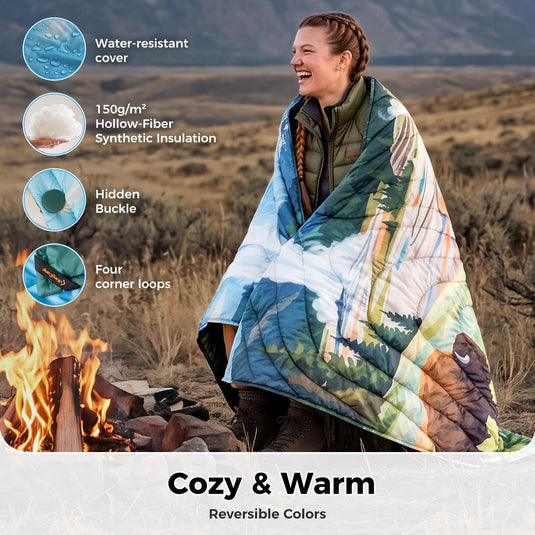KingCamp SMART 150 XL Ultralight Camping Blanket – Packable, Wearable & Water-Repellent for Outdoor & Stadium Use Prism