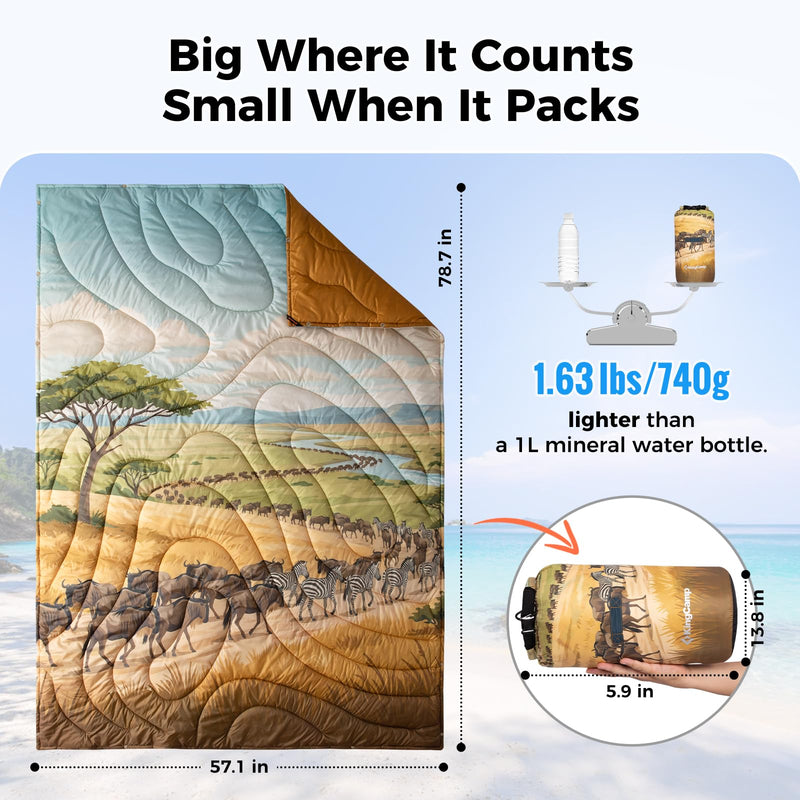 Load image into Gallery viewer, KingCamp SMART 150 XL Ultralight Camping Blanket – Packable, Wearable &amp; Water-Repellent for Outdoor &amp; Stadium Use Savan
