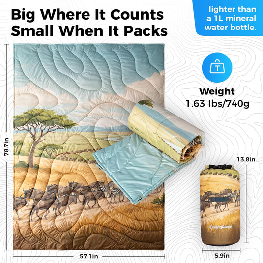 KingCamp SMART 150 XL Ultralight Camping Blanket – Packable, Wearable & Water-Repellent for Outdoor & Stadium Use Savan