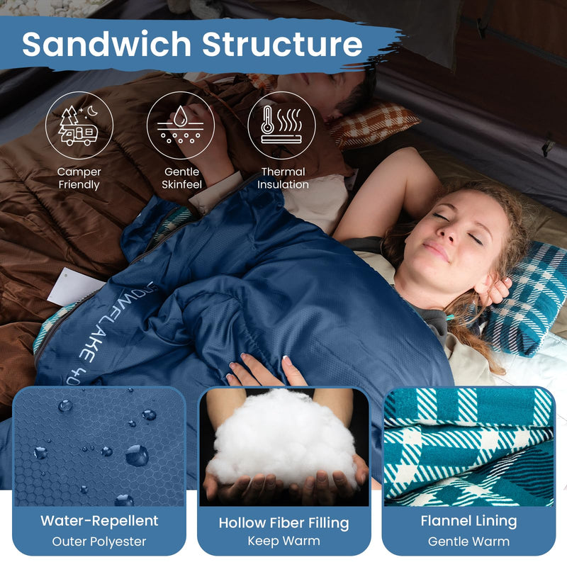 Load image into Gallery viewer, KingCamp SNOWFLAKE 400 Cold Weather Sleeping Bag for Adults - 4-Season, Wide, Waterproof, Converts to Double
