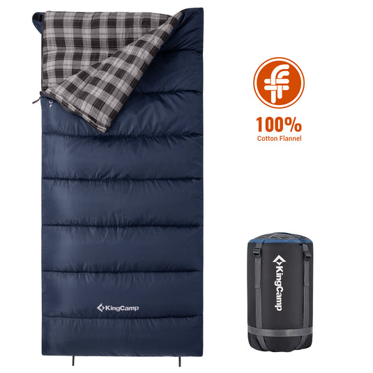KingCamp SNOWFLAKE 400+ Single Sleeping Bag | 3-Season Flannel Sleeping Bag for Adults, Zip-Together Expandable Design for Camping & Backpacking Right