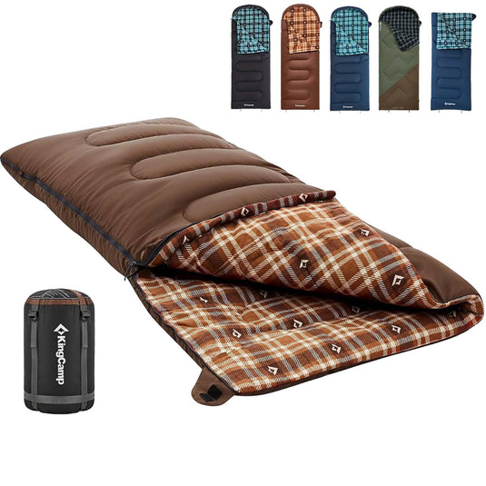 KingCamp SNOWFLAKE 400 Versatile All-Season Sleeping Bag – Wide, Convertible to Double, Flannel Lined for Camping, Hiking, and Outdoor Adventures