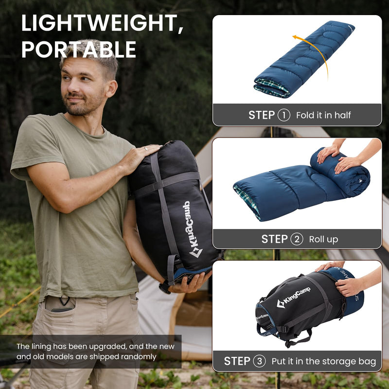 Load image into Gallery viewer, KingCamp SNOWFLAKE 400 Versatile All-Season Sleeping Bag – Wide, Convertible to Double, Flannel Lined for Camping, Hiking, and Outdoor Adventures
