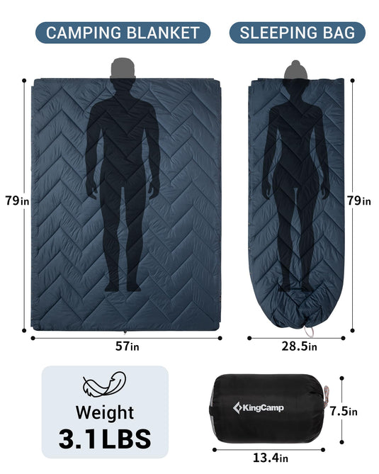 KingCamp Sherpa Sleeping Bag Blanket | 2-in-1 for Camping, Car & Home | Lightweight & Packable