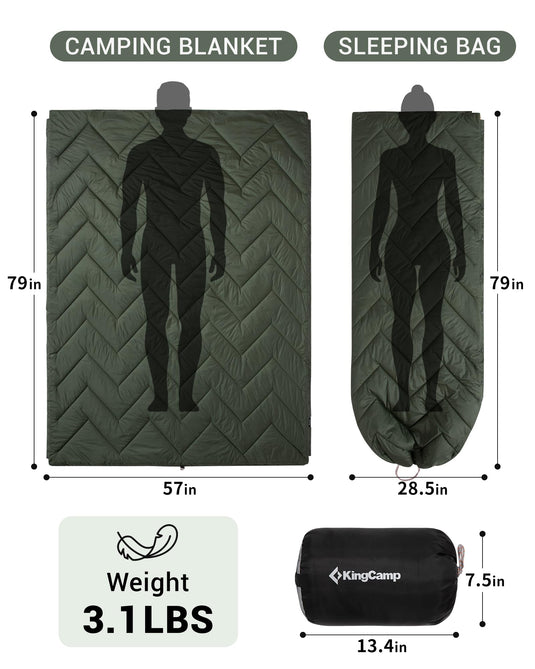 KingCamp Sherpa Sleeping Bag Blanket | 2-in-1 for Camping, Car & Home | Lightweight & Packable