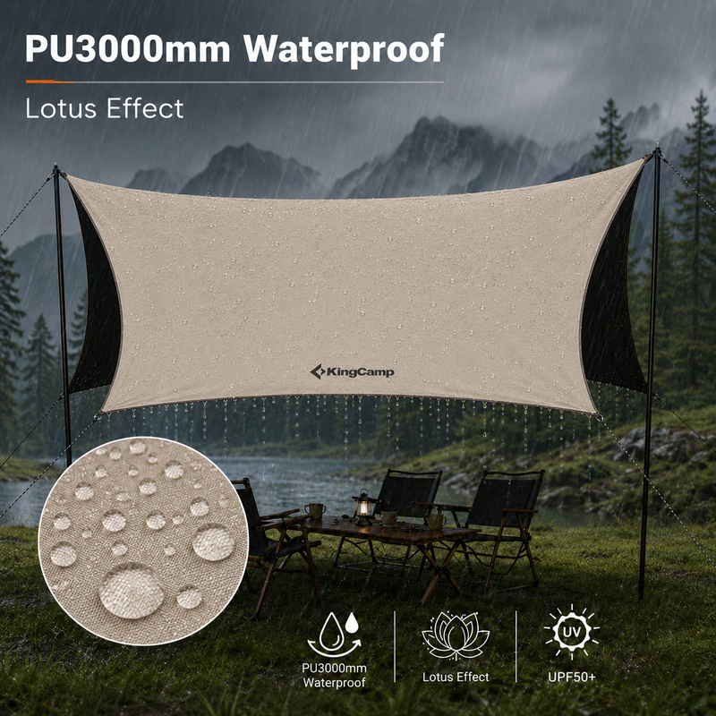 Load image into Gallery viewer, KingCamp Shield Hexa Tarp, 14.4 ft Blackout Camping Tarp Shelter with PU3000mm Waterproof 210D Oxford Fabric and UPF50+
