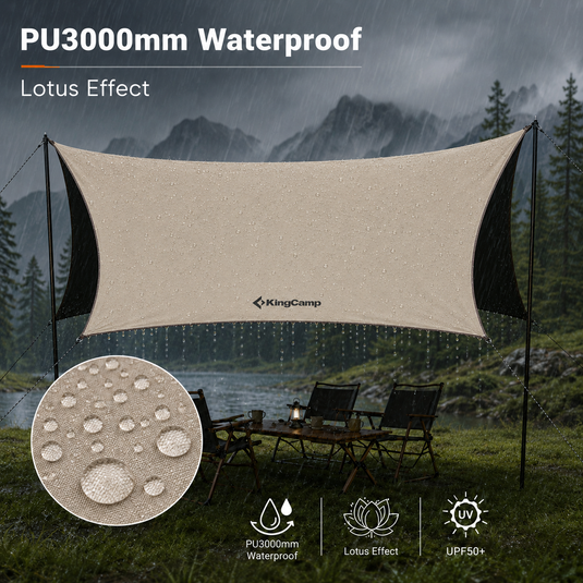 KingCamp Shield Hexa Tarp, 14.4 ft Blackout Camping Tarp Shelter with PU3000mm Waterproof 210D Oxford Fabric and UPF50+