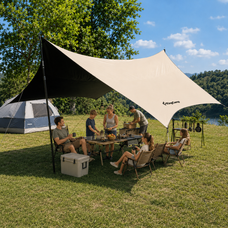 Load image into Gallery viewer, KingCamp Shield Hexa Tarp | 14.4ft x 14.4ft Blackout Sun Shelter with Hexagon Design, 210D Oxford Full Light-Blocking Canopy, PU3000mm Waterproof
