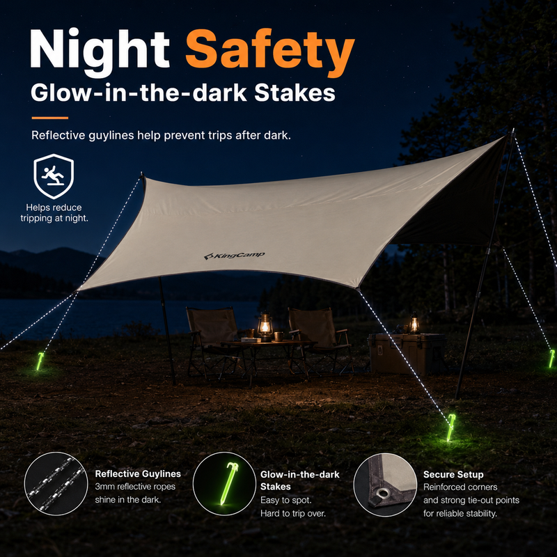 Load image into Gallery viewer, KingCamp Shield Hexa Tarp, Large Camping Sun Shade Canopy for 6–8 People, Waterproof Blackout Tarp with Stakes, Guy Lines &amp; Carry Bag
