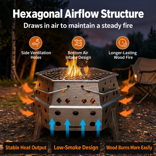 KingCamp Smokeless Fire Pit, 1-Second Setup Collapsible Wood Burning Fire Pit with 304 Stainless Steel Grill Rack, Carry Bag, for Camping, Patio & RV