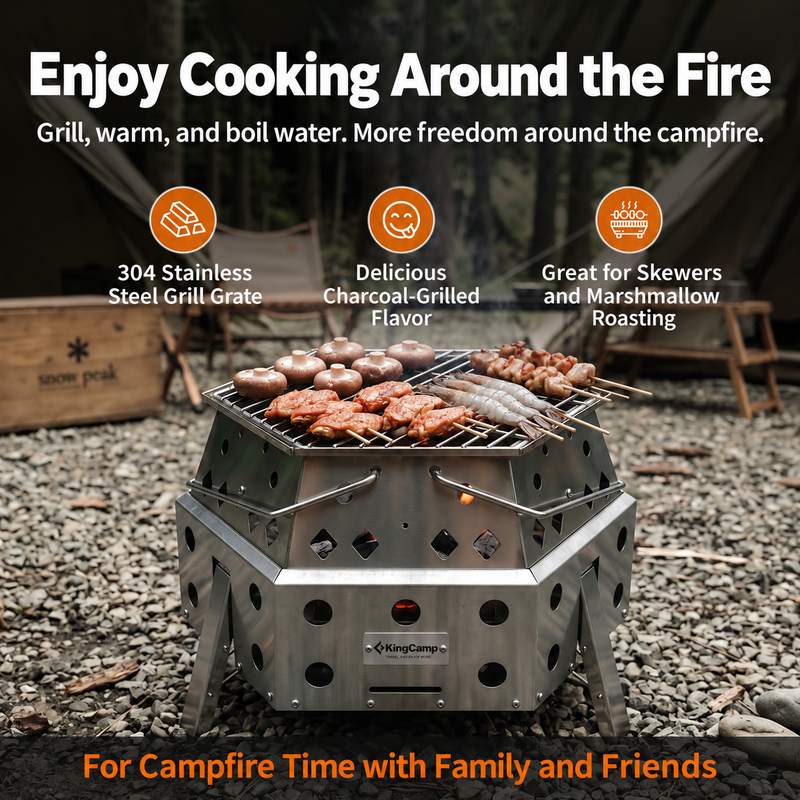 Load image into Gallery viewer, KingCamp Smokeless Fire Pit, 1-Second Setup Collapsible Wood Burning Fire Pit with 304 Stainless Steel Grill Rack, Carry Bag, for Camping, Patio &amp; RV
