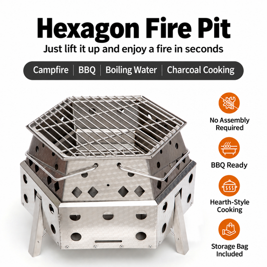 KingCamp Smokeless Fire Pit, 1-Second Setup Collapsible Wood Burning Fire Pit with 304 Stainless Steel Grill Rack, Carry Bag, for Camping, Patio & RV