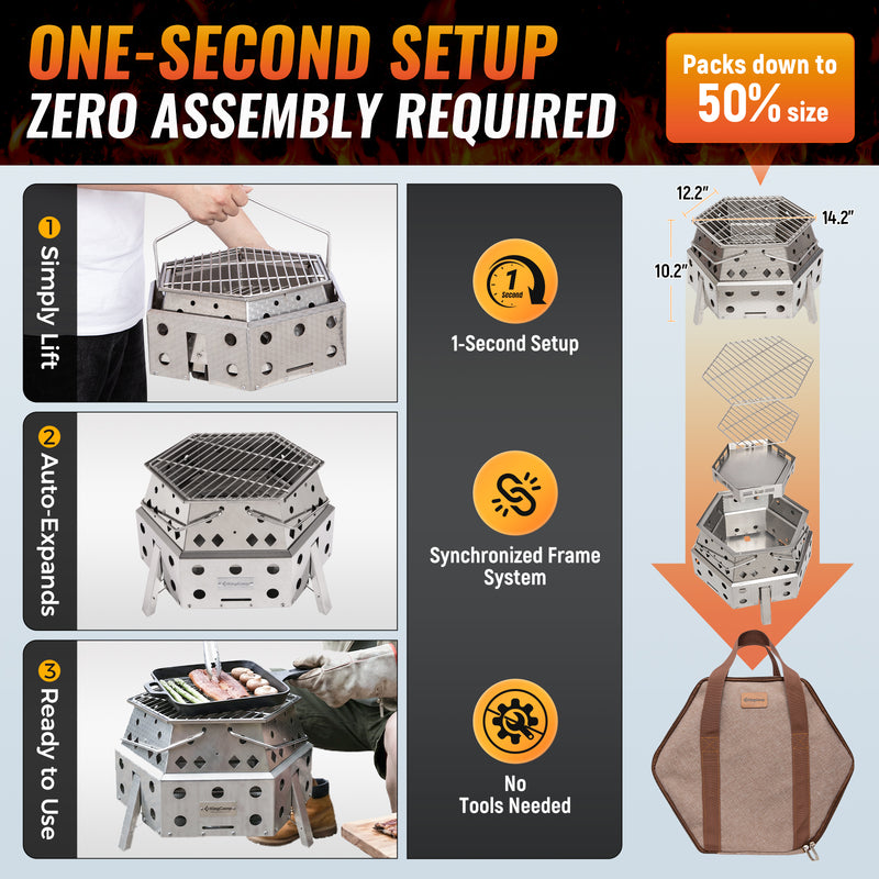 Load image into Gallery viewer, KingCamp Smokeless Fire Pit, 1-Second Setup Collapsible Wood Burning Fire Pit Packs down to 50% size
