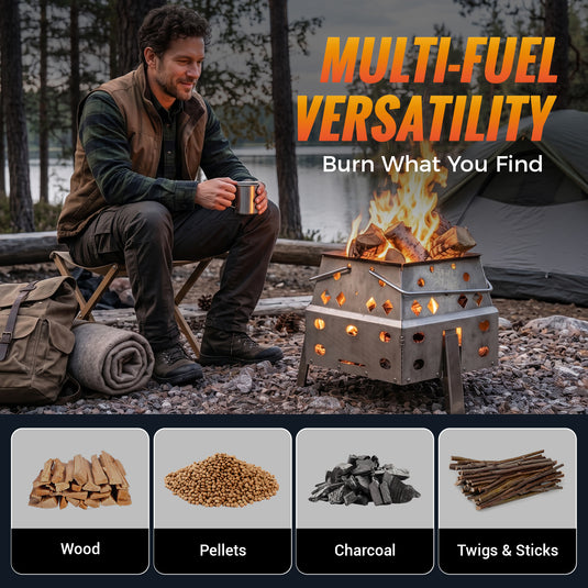 KingCamp Smokeless Fire Pit, 1-Second Setup Collapsible Wood Burning Fire Pit with 304 Stainless Steel Grill Rack, Burn What You Find: Wood, Pellets, Charcoal, Twigs & Sticks