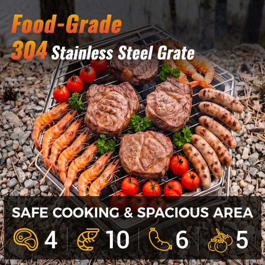 KingCamp Smokeless Fire Pit, 1-Second Setup Collapsible Wood Burning Fire Pit with Food-Grade 304 Stainless Steel Grill Rack