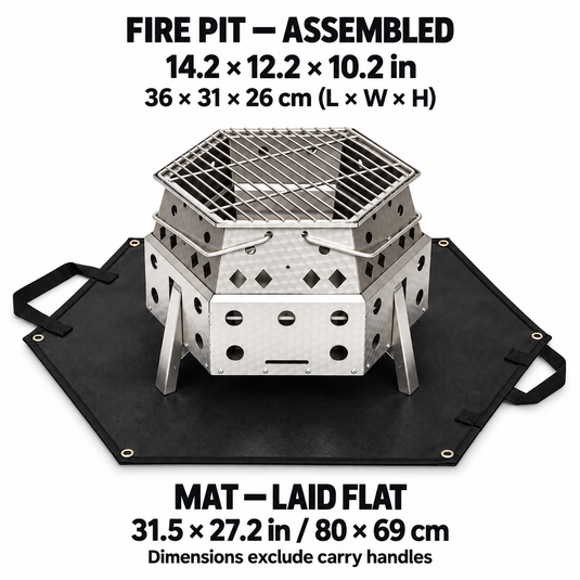 KingCamp Smokeless Fire Pit & Heat-Resistant Mat Bundle, Collapsible Wood Burning Fire Pit with Grill Rack & Carry Bag