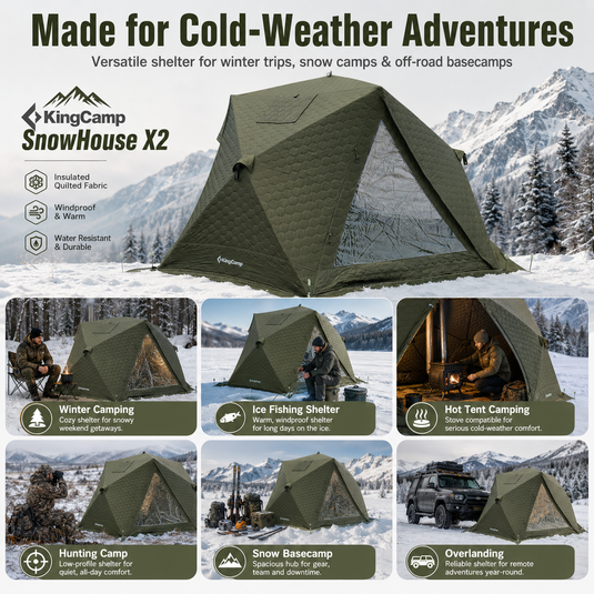 KingCamp SnowHouse X2 Insulated Hot Tent, 4-Season Winter Camping Tent with Stove Jack, Quick Setup, TPU Windows & Snow Support Pole