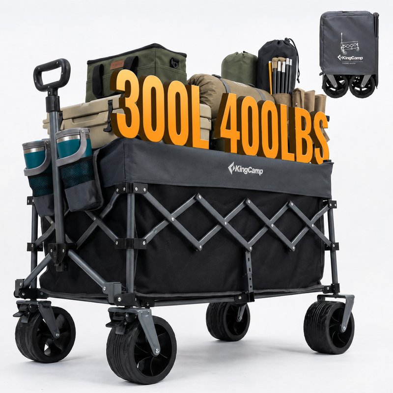Load image into Gallery viewer, KingCamp TrailMate L7 Heavy Duty Folding Wagon | 300L Large Capacity Compact-Fold Utility Cart with 7" All-Terrain Wheels, 400lb Capacity for Camping, Beach, Garden &amp; Tailgating
