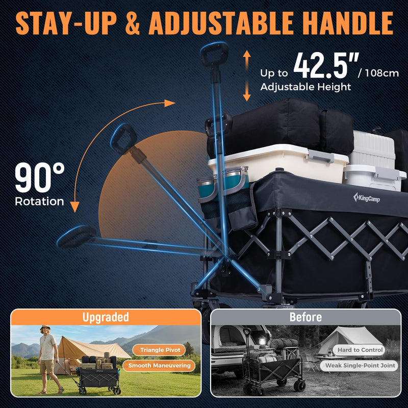 Load image into Gallery viewer, KingCamp TrailMate L7 Heavy Duty Folding Wagon | 300L Large Capacity Compact-Fold Utility Cart with 7" All-Terrain Wheels, 400lb Capacity for Camping, Beach, Garden &amp; Tailgating
