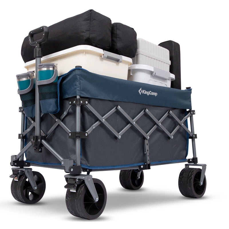 Load image into Gallery viewer, KingCamp TrailMate L7 Heavy Duty Folding Wagon | 300L Large Capacity Compact-Fold Utility Cart with 7" All-Terrain Wheels, 400lb Capacity for Camping, Beach, Garden &amp; Tailgating Blue Grey
