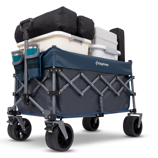 KingCamp TrailMate L7 Heavy Duty Folding Wagon | 300L Large Capacity Compact-Fold Utility Cart with 7" All-Terrain Wheels, 400lb Capacity for Camping, Beach, Garden & Tailgating Blue Grey