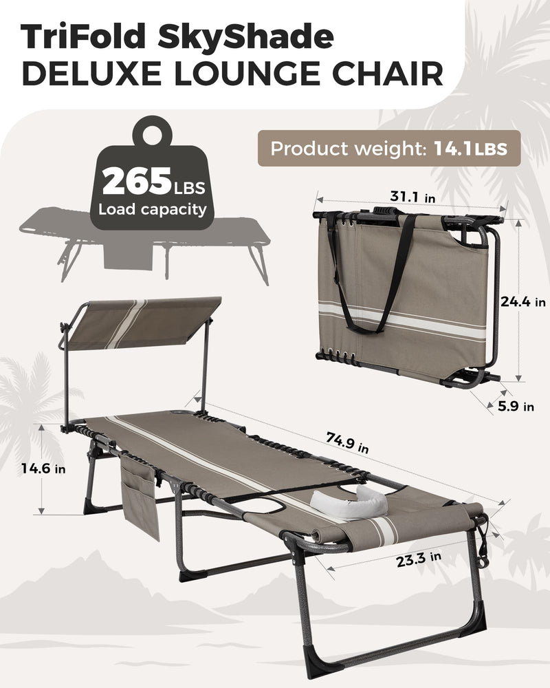 Load image into Gallery viewer, KingCamp Tri-Fold Backpack Chaise Lounge with 360° Rotatable Canopy Shade
