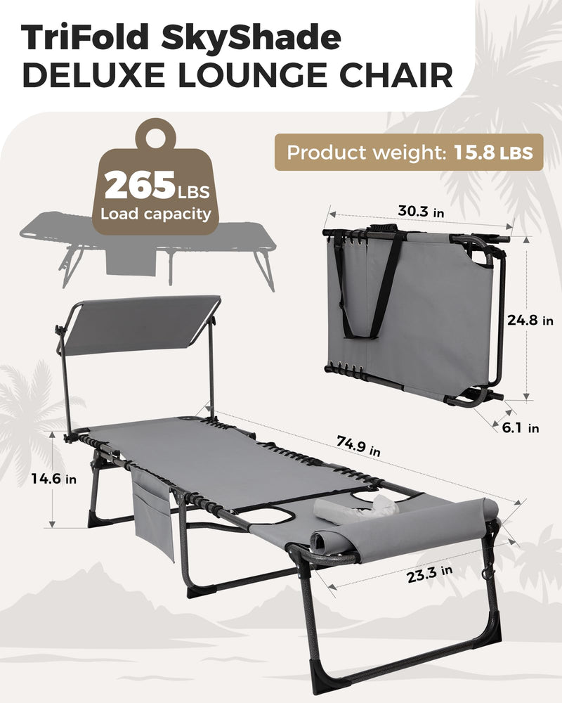 Load image into Gallery viewer, KingCamp Tri-Fold Backpack Chaise Lounge with 360° Rotatable Canopy Shade
