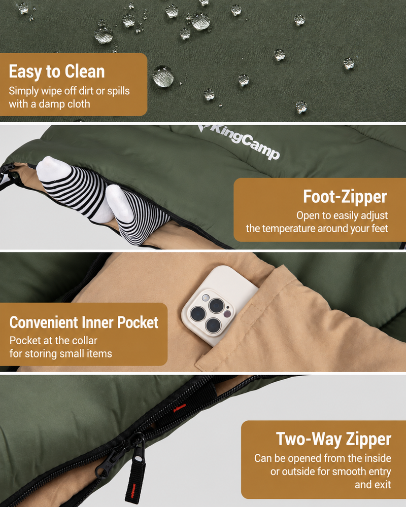 Laden Sie das Bild in Galerie -Viewer, KingCamp Trippy 350 Camping Sleeping Bag, 41°F Comfort Lightweight Rectangular Sleeping Bag, Water-Resistant, Zip-Together Design with Carry Bag
