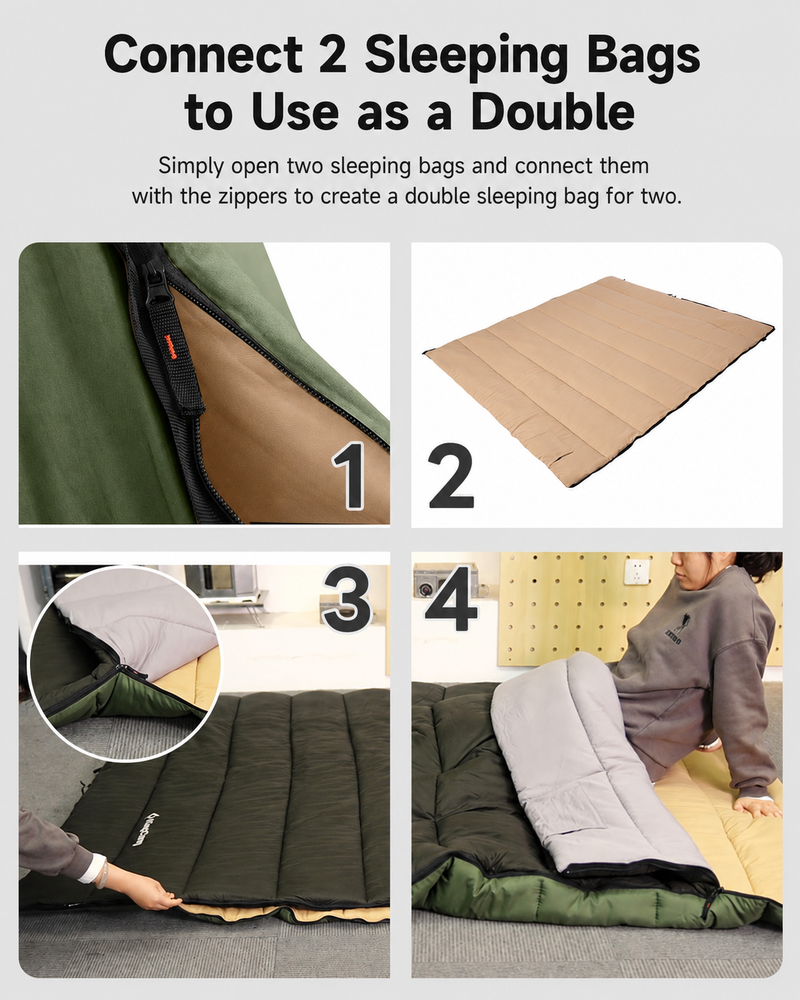 Laden Sie das Bild in Galerie -Viewer, KingCamp Trippy 350 Camping Sleeping Bag, 41°F Comfort Lightweight Rectangular Sleeping Bag, Water-Resistant, Zip-Together Design with Carry Bag
