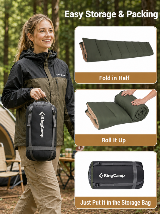 KingCamp Trippy 350 Camping Sleeping Bag, 41°F Comfort Lightweight Rectangular Sleeping Bag, Water-Resistant, Zip-Together Design with Carry Bag