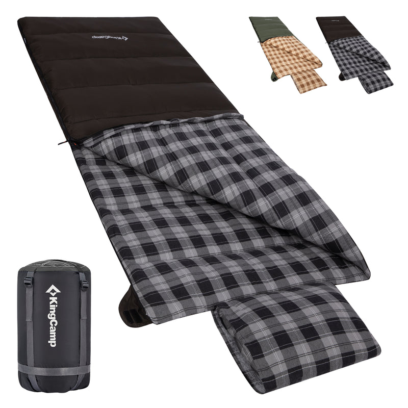 Load image into Gallery viewer, KingCamp Trippy C Flannel Sleeping Bag with Pillow, 75" x 33.5" Wide Rectangular Camping Sleeping Bag, Water-Resistant Convertible Blanket 250g/m²
