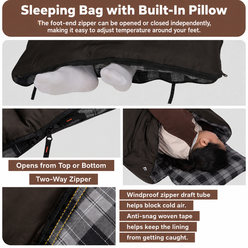 Load image into Gallery viewer, KingCamp Trippy C Flannel Sleeping Bag with Pillow, 75" x 33.5" Wide Rectangular Camping Sleeping Bag, Water-Resistant Convertible Blanket 350g/m²
