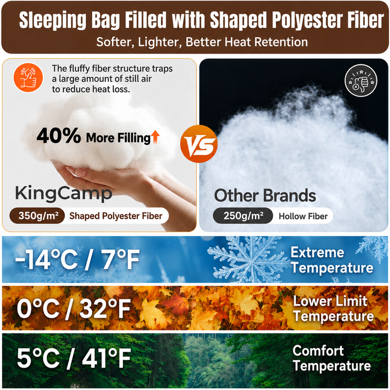 Load image into Gallery viewer, KingCamp Trippy C Flannel Sleeping Bag with Pillow, ISO-Tested 37°F–52°F
