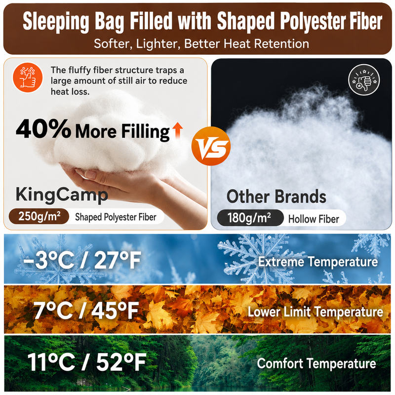 Load image into Gallery viewer, KingCamp Trippy C Flannel Sleeping Bag with Pillow, ISO-Tested 37°F–52°F
